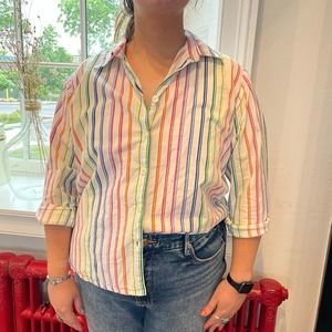 Vintage 1990s Rainbow Plus Size Cotton Rainbow Button Down Shirt 16/18